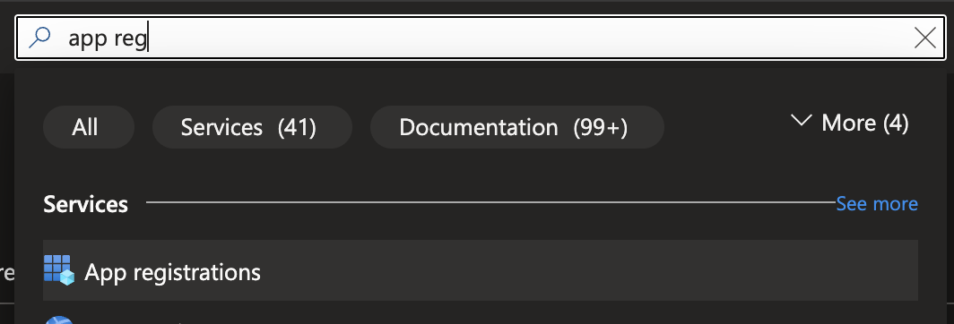 App registrations logo in the top search bar on the Azure Portal